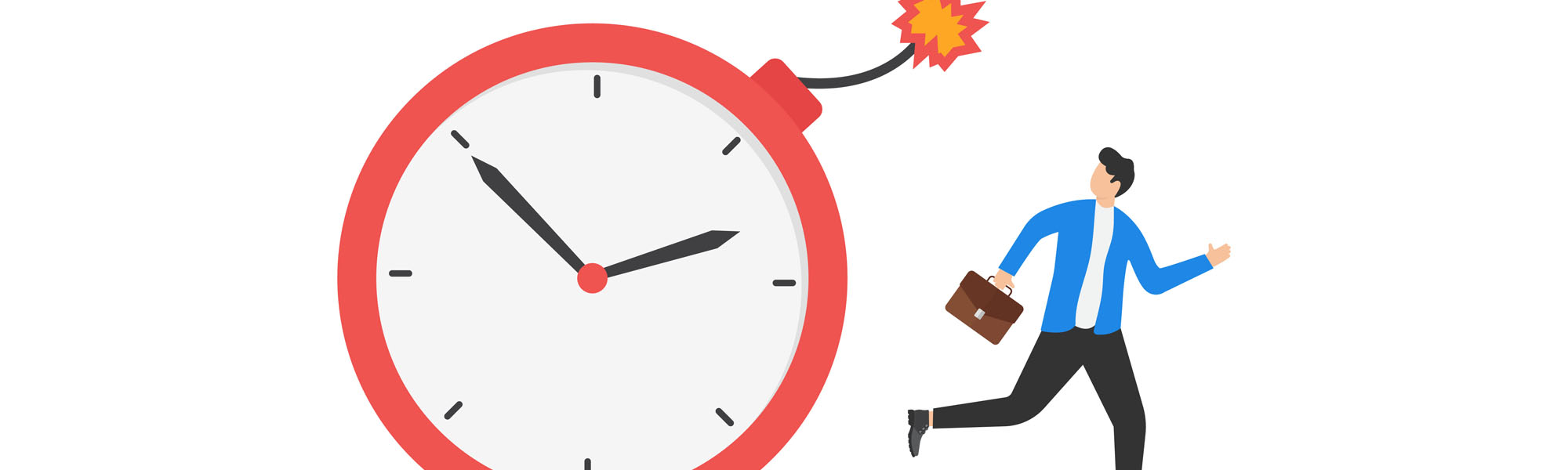 Entrepreneur running away from a detonated time countdown bomb about to explode Time management project deadline countdown or problem or trouble to deliver or launch product